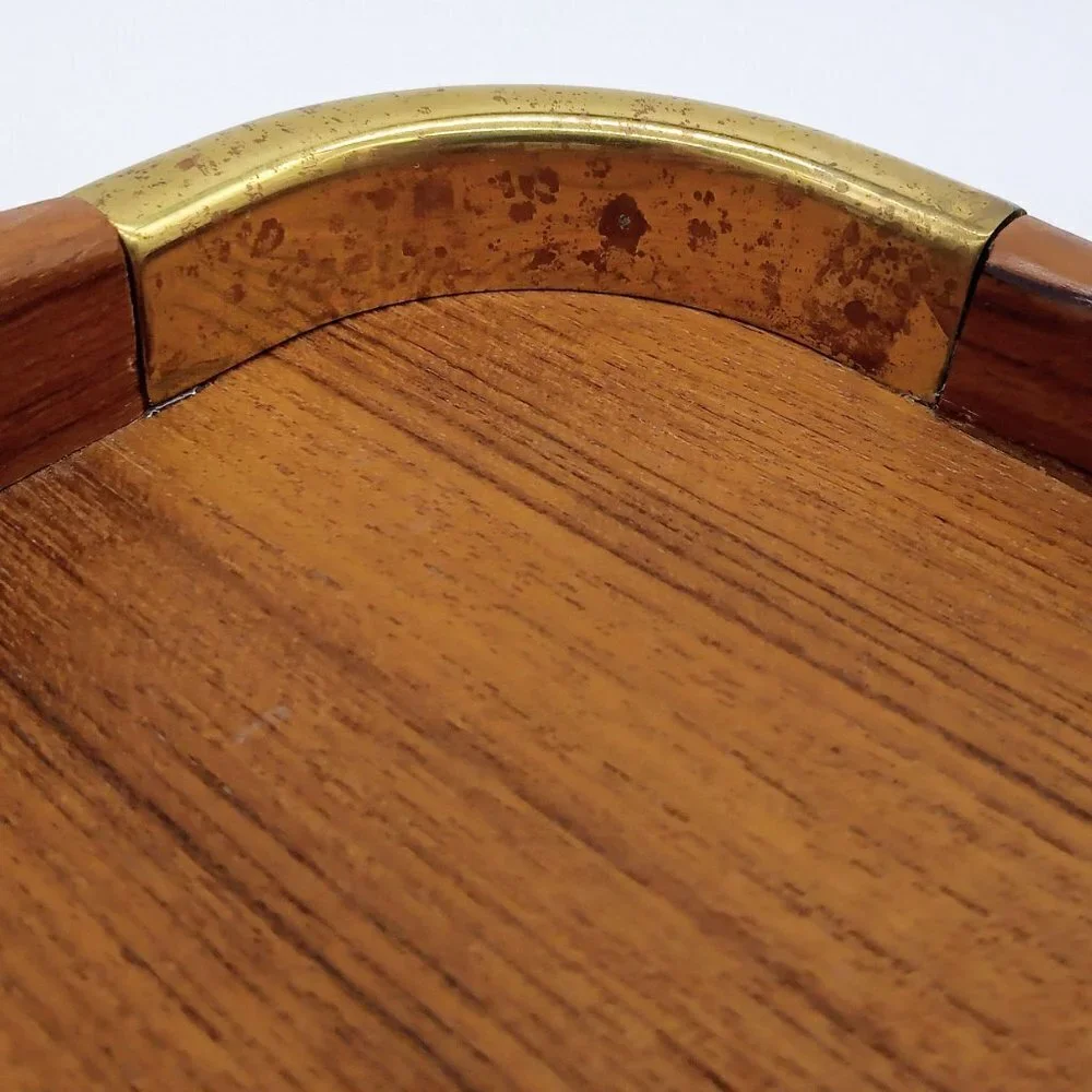Vintage Dolphin Teakwood Brass Captain's Serving Tray